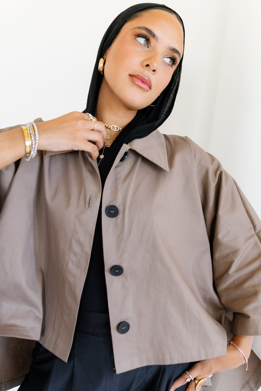 Cape Cropped Trench - Light Brown