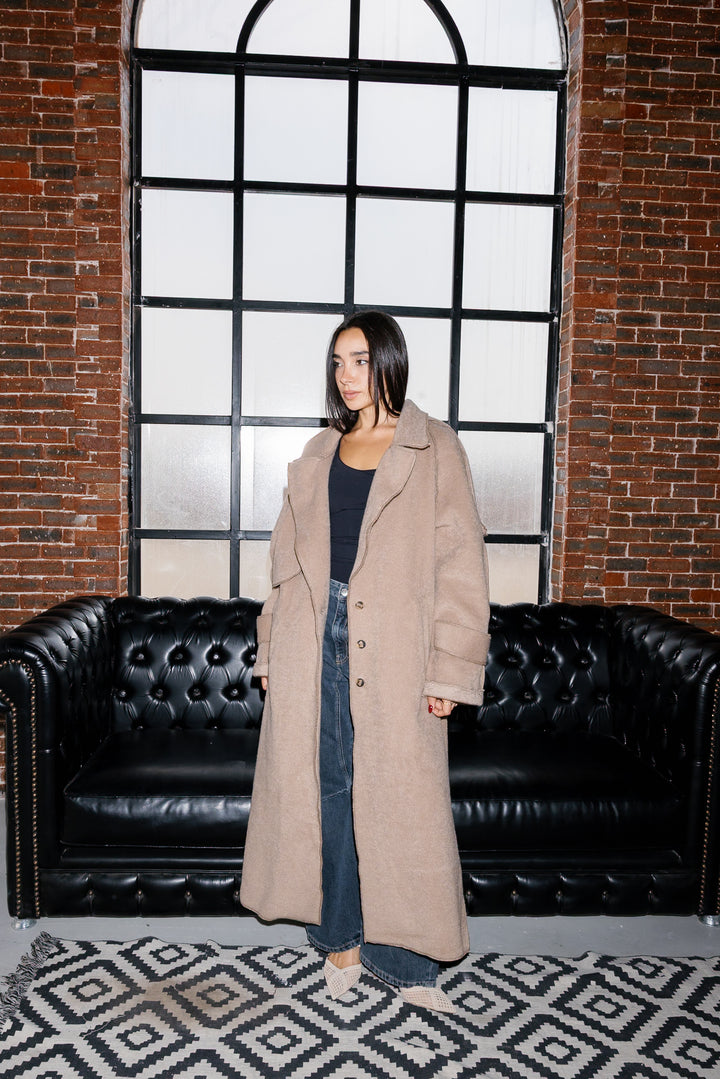 Stitched Wool Coat - Beige