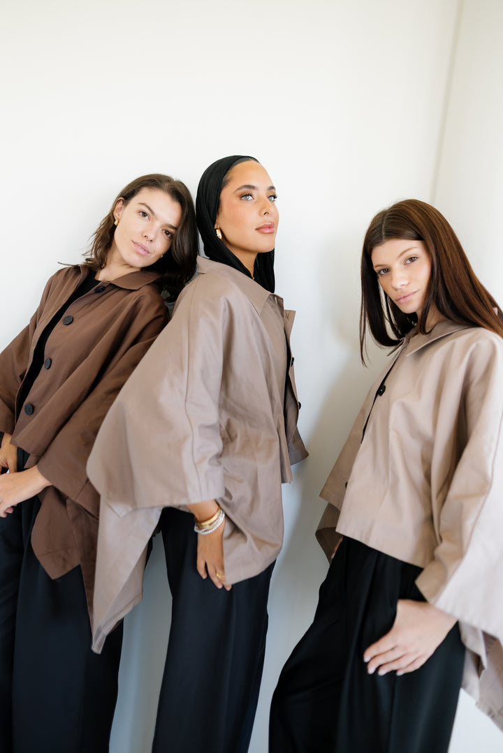 Cape Cropped Trench - Nude Beige