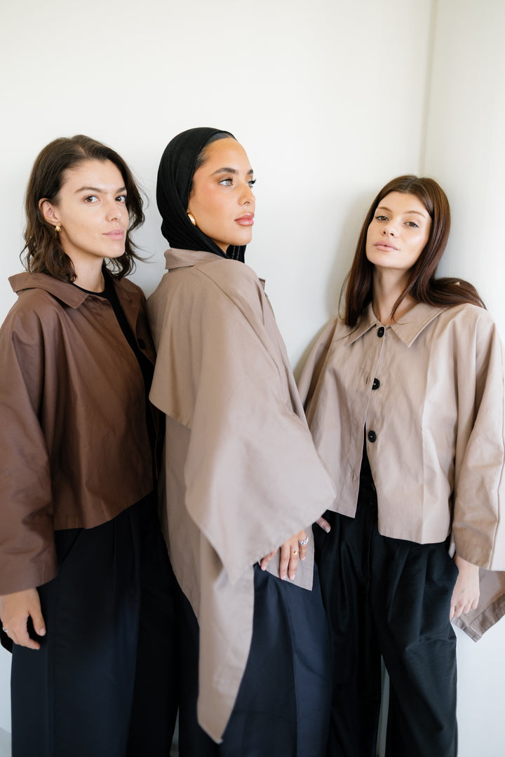 Cape Cropped Trench - Nude Beige