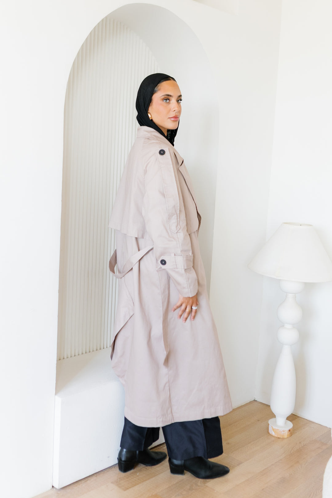 Longline Trench Coat - Nude Beige