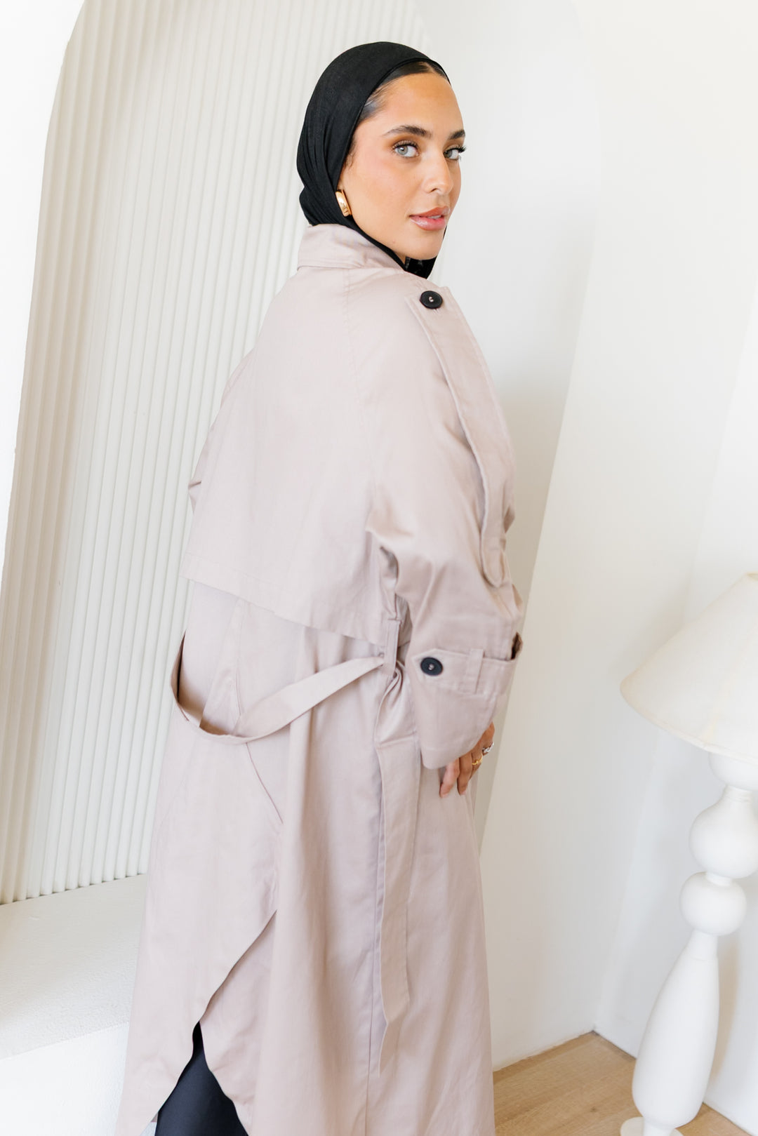 Longline Trench Coat - Nude Beige
