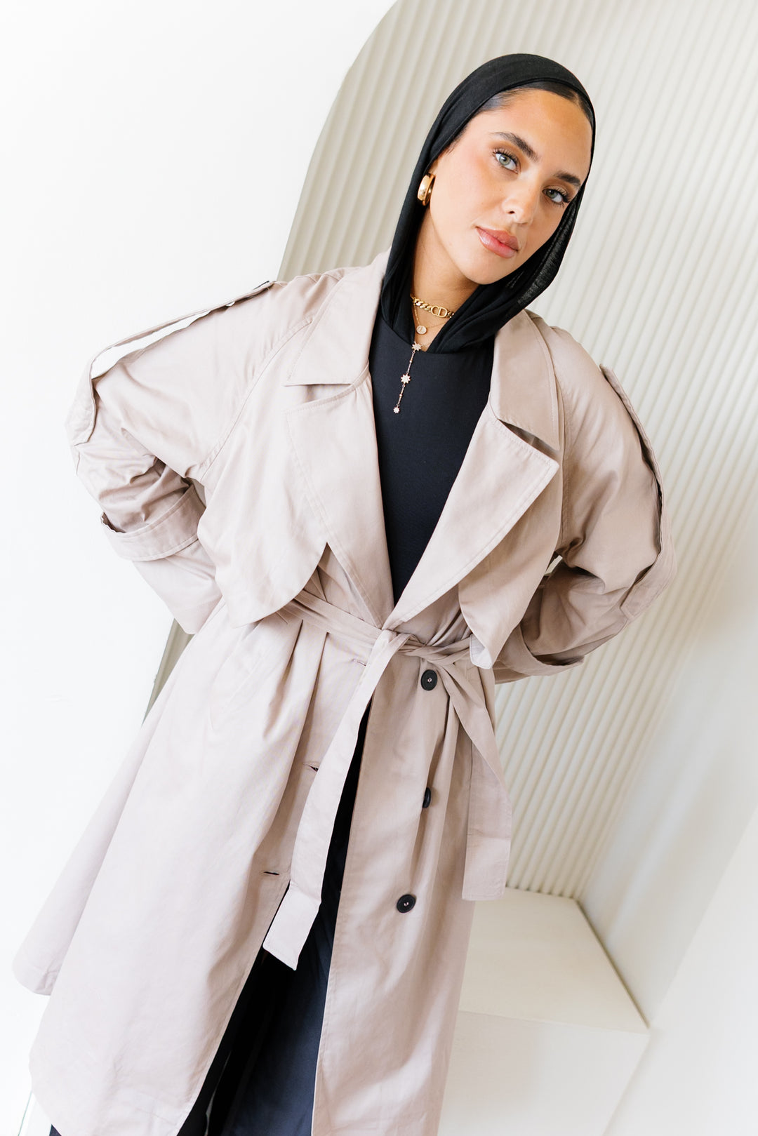 Longline Trench Coat - Nude Beige
