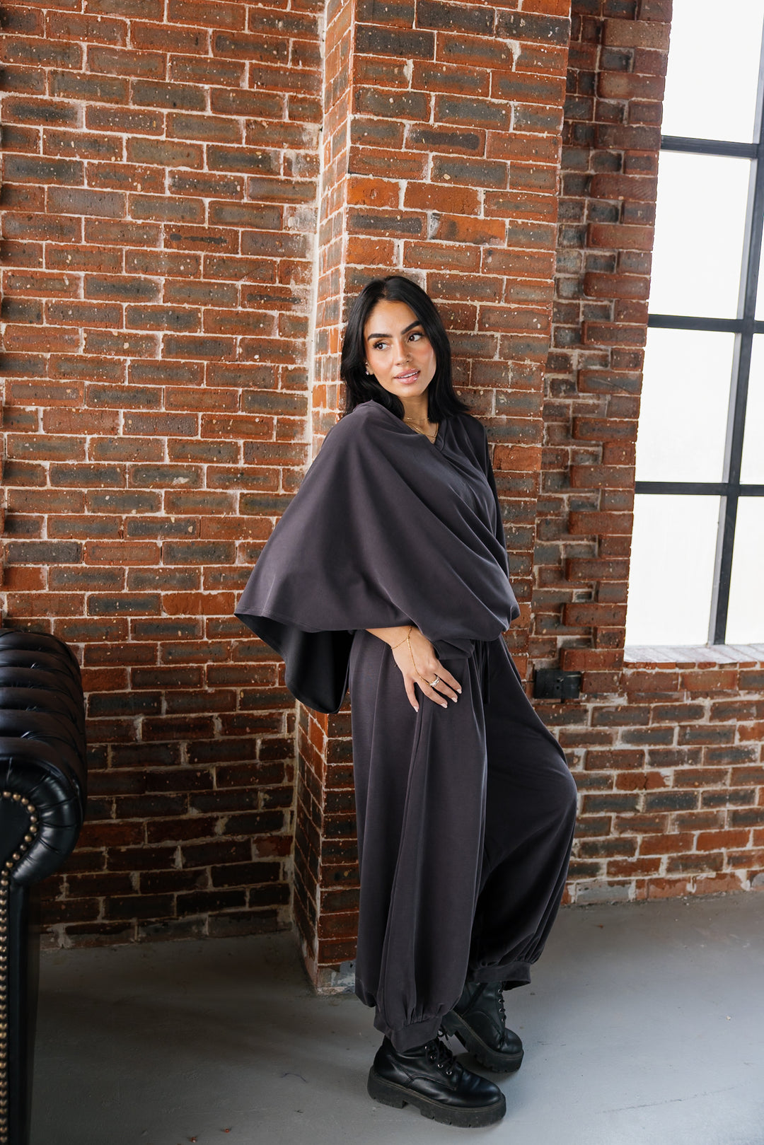 Gather Top - Dark Grey
