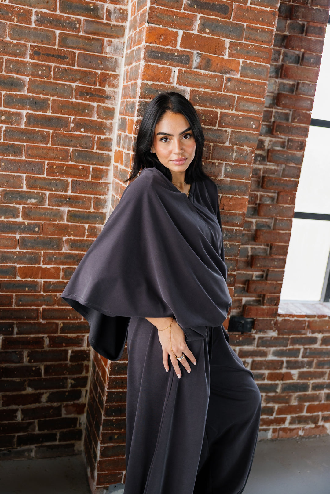 Gather Top - Dark Grey
