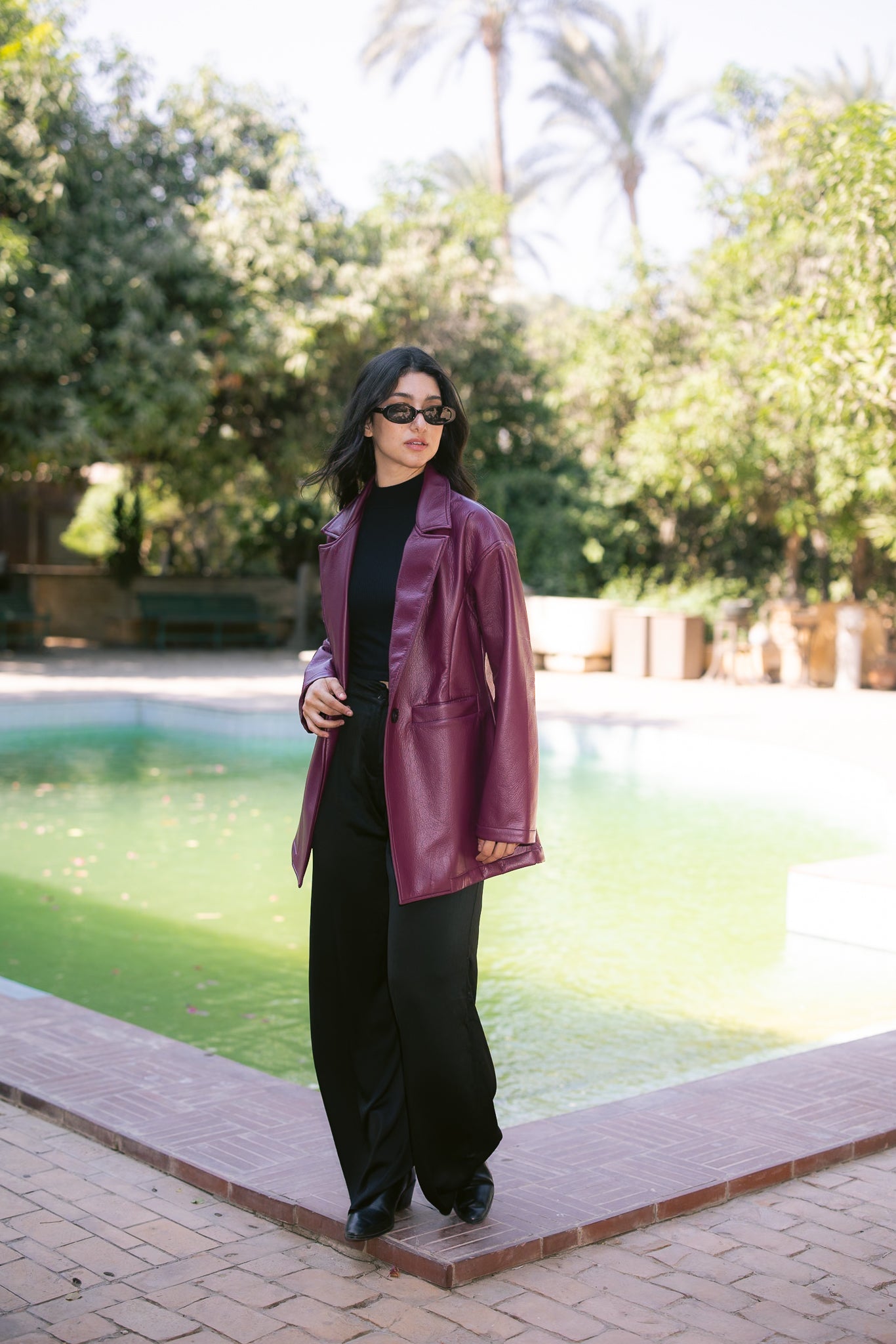 Tailored Leather Blazer - Burgundy