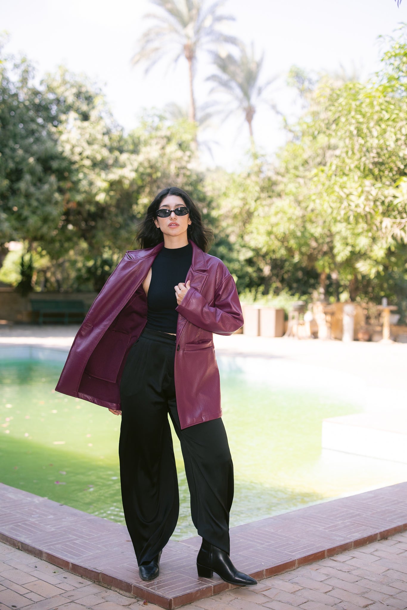 Tailored Leather Blazer - Burgundy