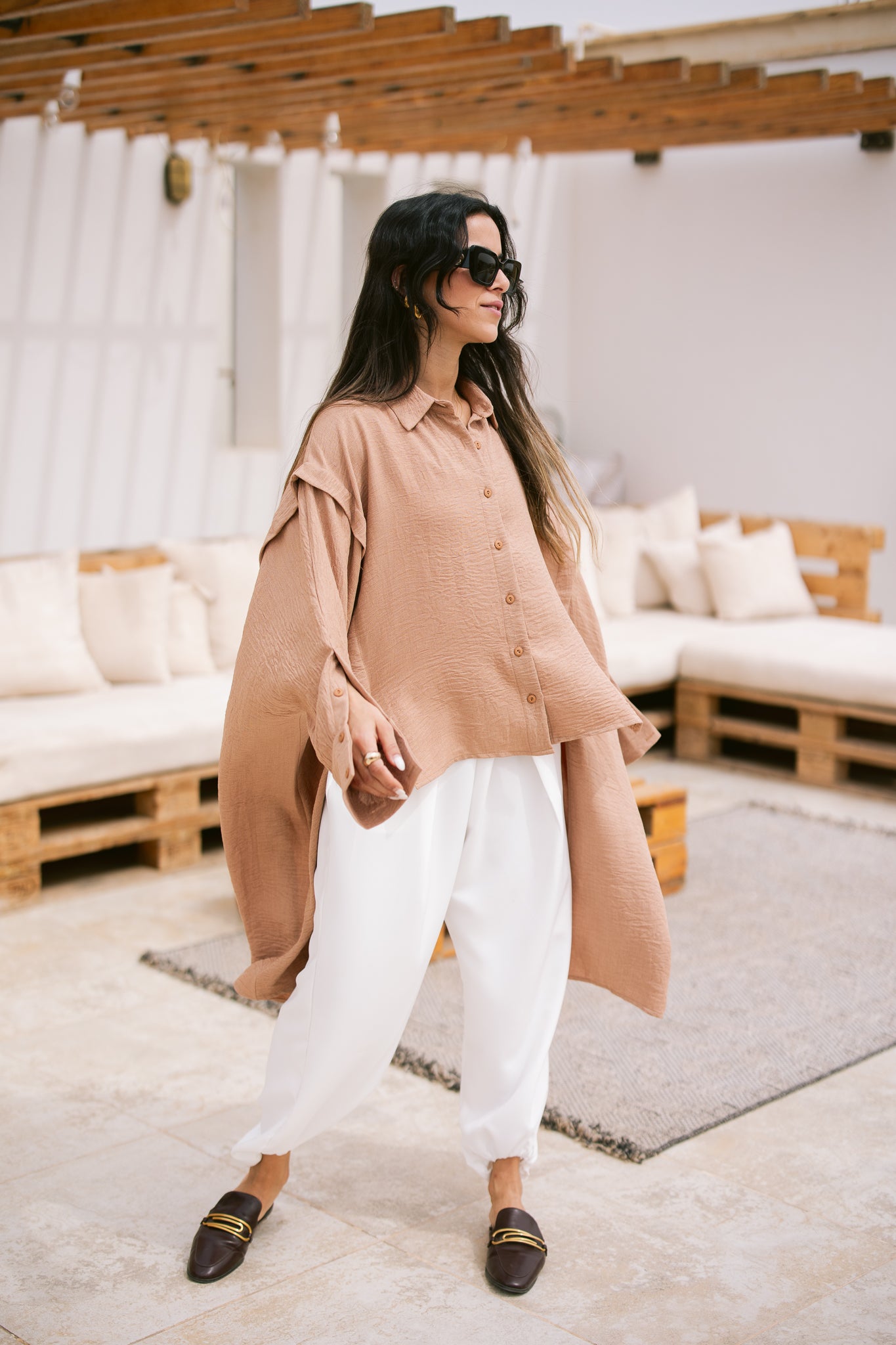 Layered Textured Shirt - Camel