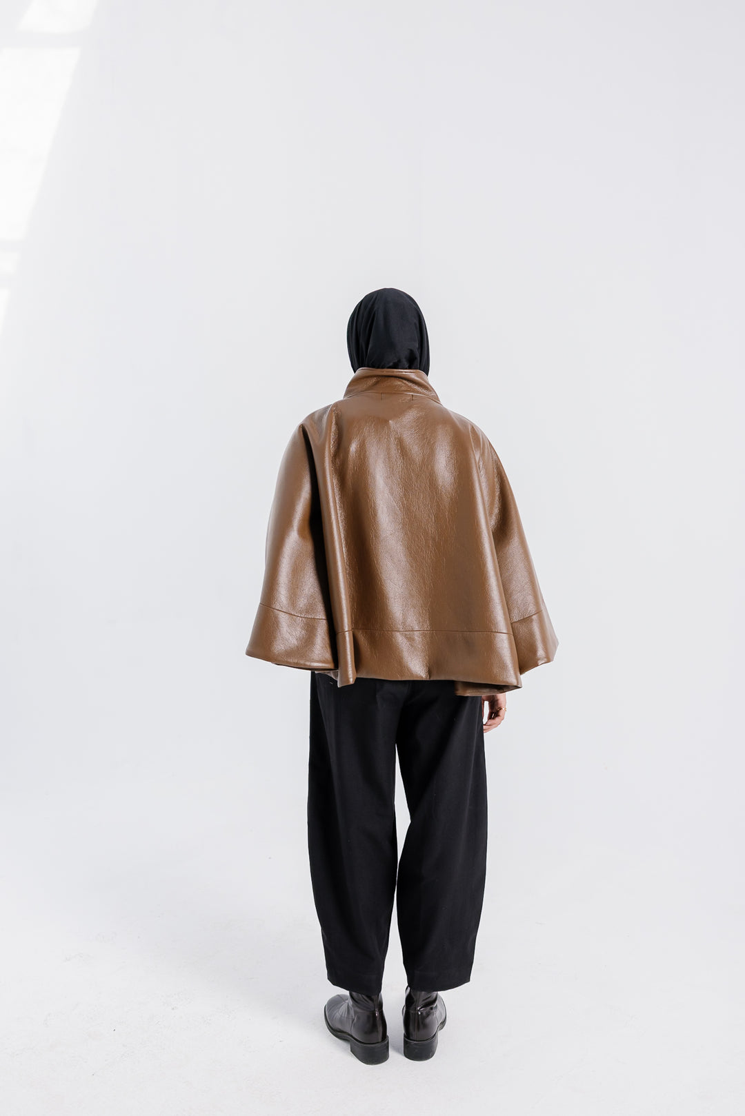 Leather Cape Jacket - Brown