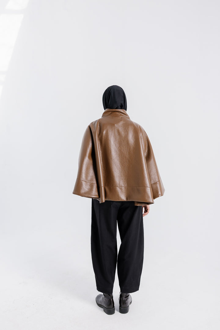 Leather Cape Jacket - Brown