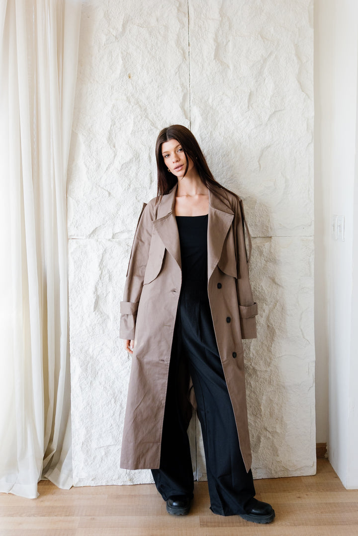 Longline Trench Coat - Light Brown