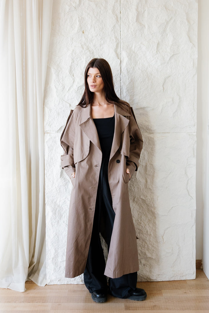 Longline Trench Coat - Light Brown