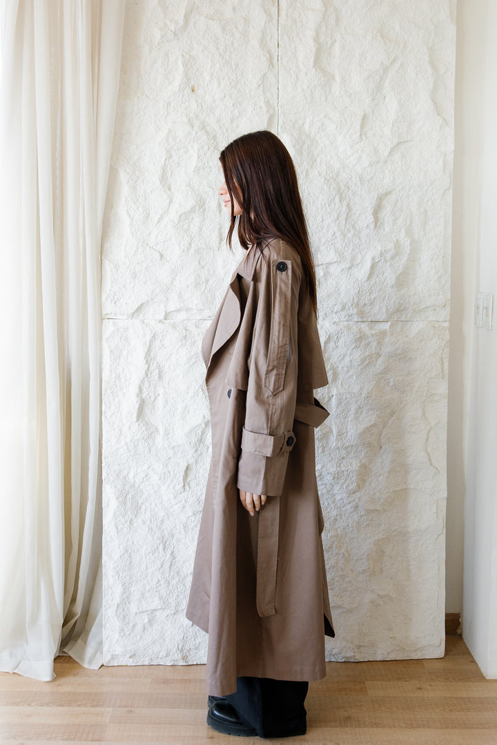 Longline Trench Coat - Light Brown