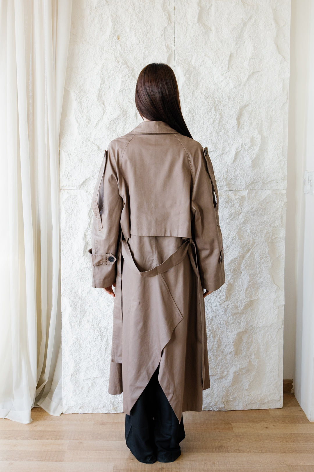 Longline Trench Coat - Light Brown