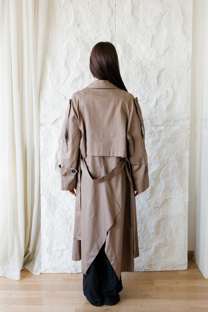 Longline Trench Coat - Light Brown