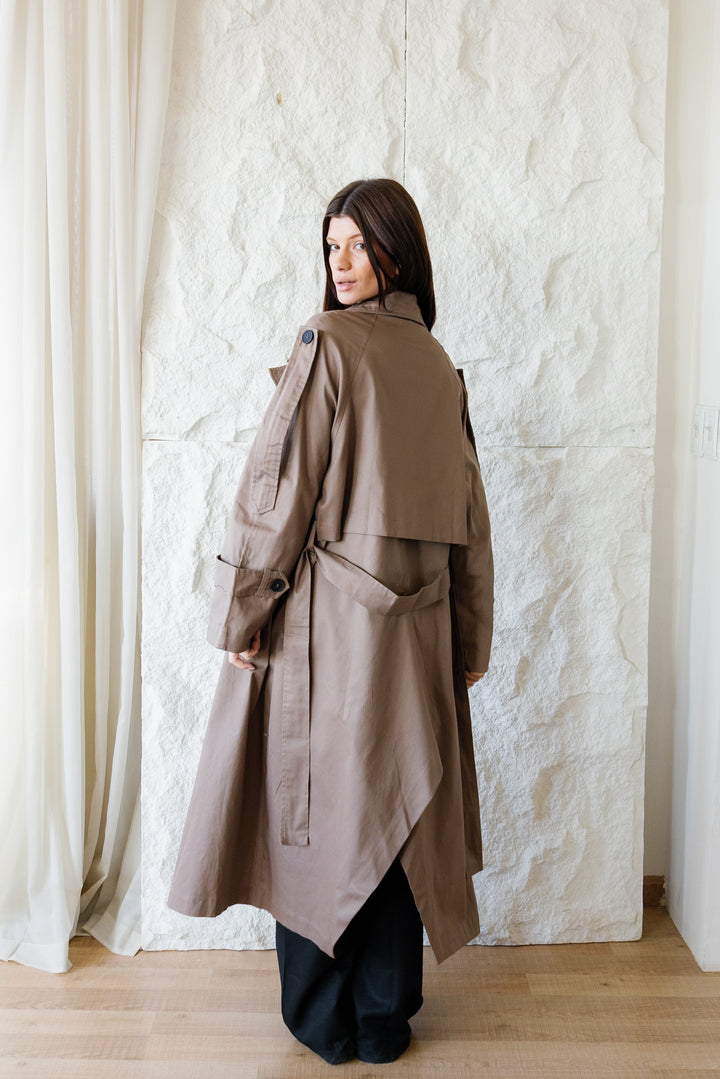 Longline Trench Coat - Light Brown