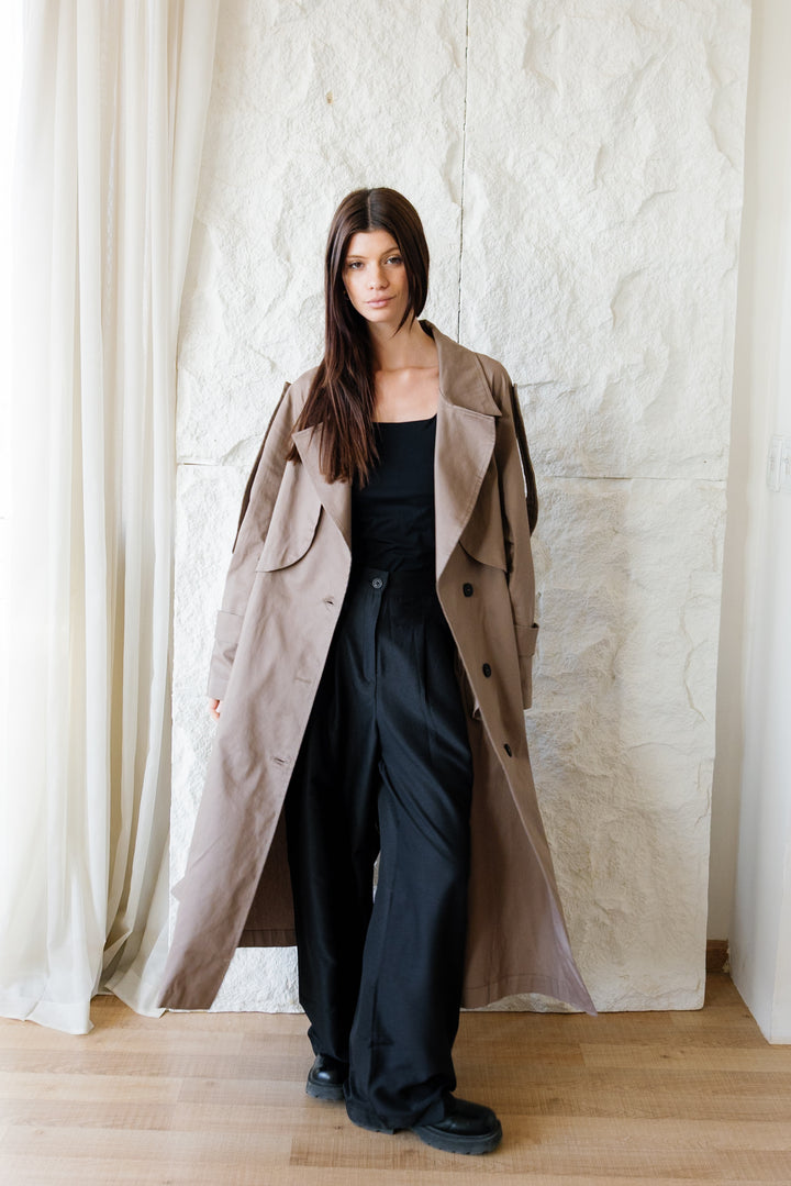 Longline Trench Coat - Light Brown
