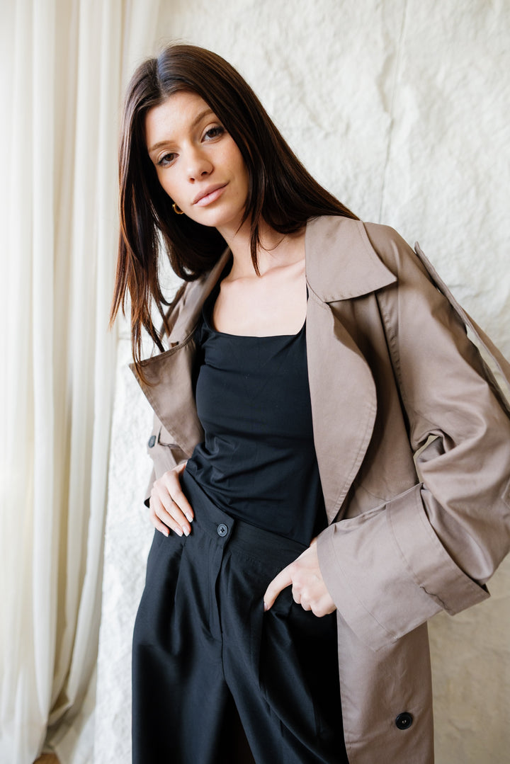 Longline Trench Coat - Light Brown