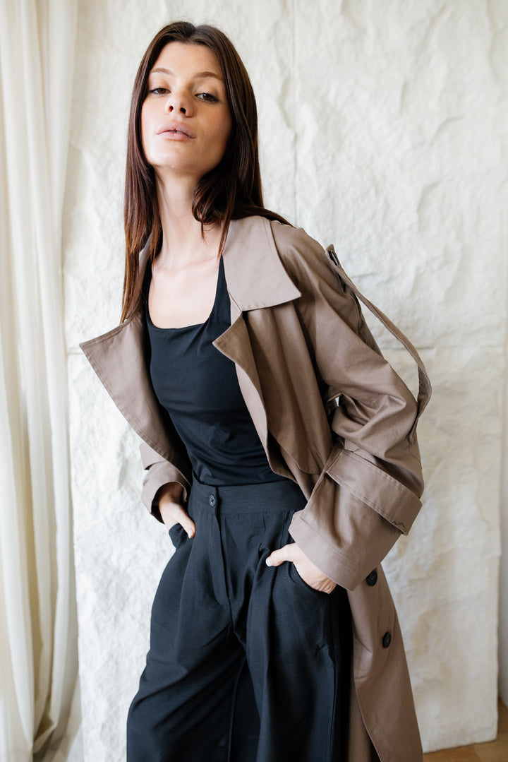Longline Trench Coat - Light Brown