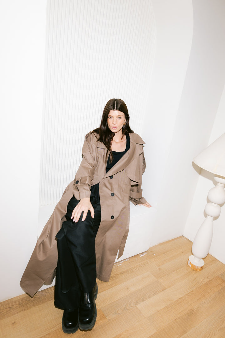 Longline Trench Coat - Light Brown