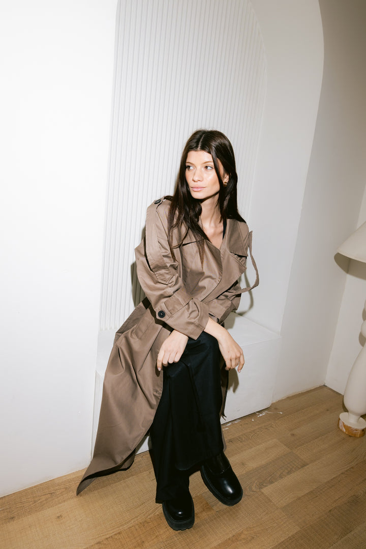 Longline Trench Coat - Light Brown