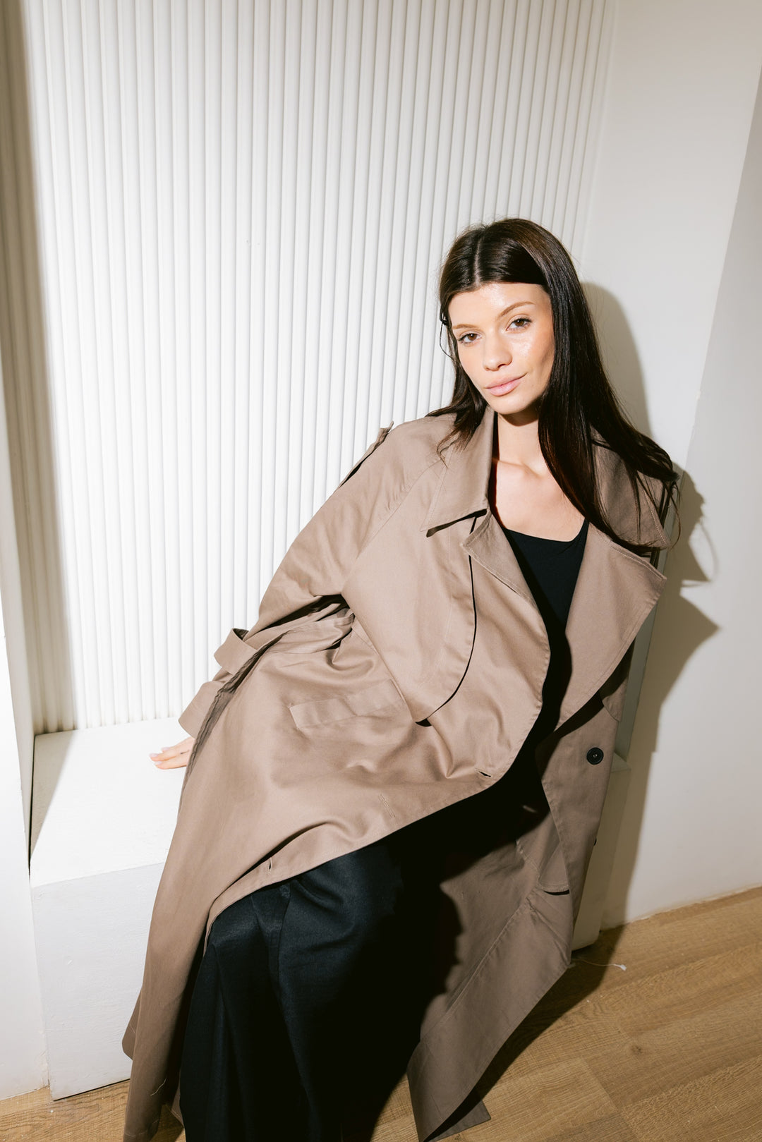 Longline Trench Coat - Light Brown