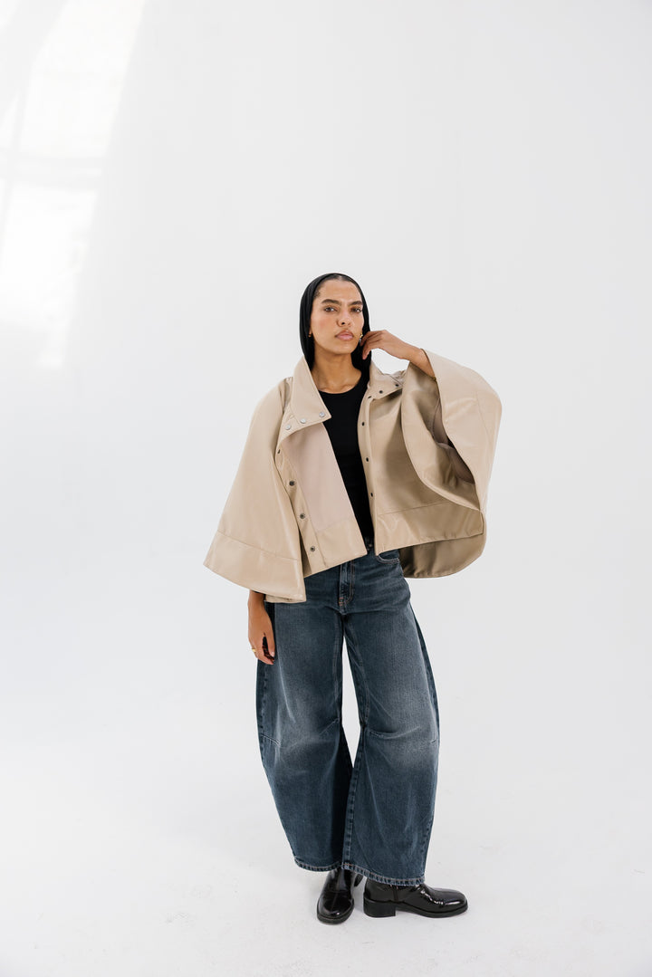 Leather Cape Jacket - Creme