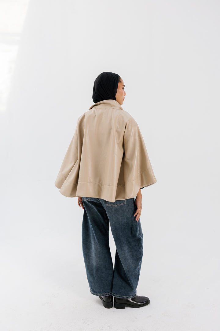 Leather Cape Jacket - Creme