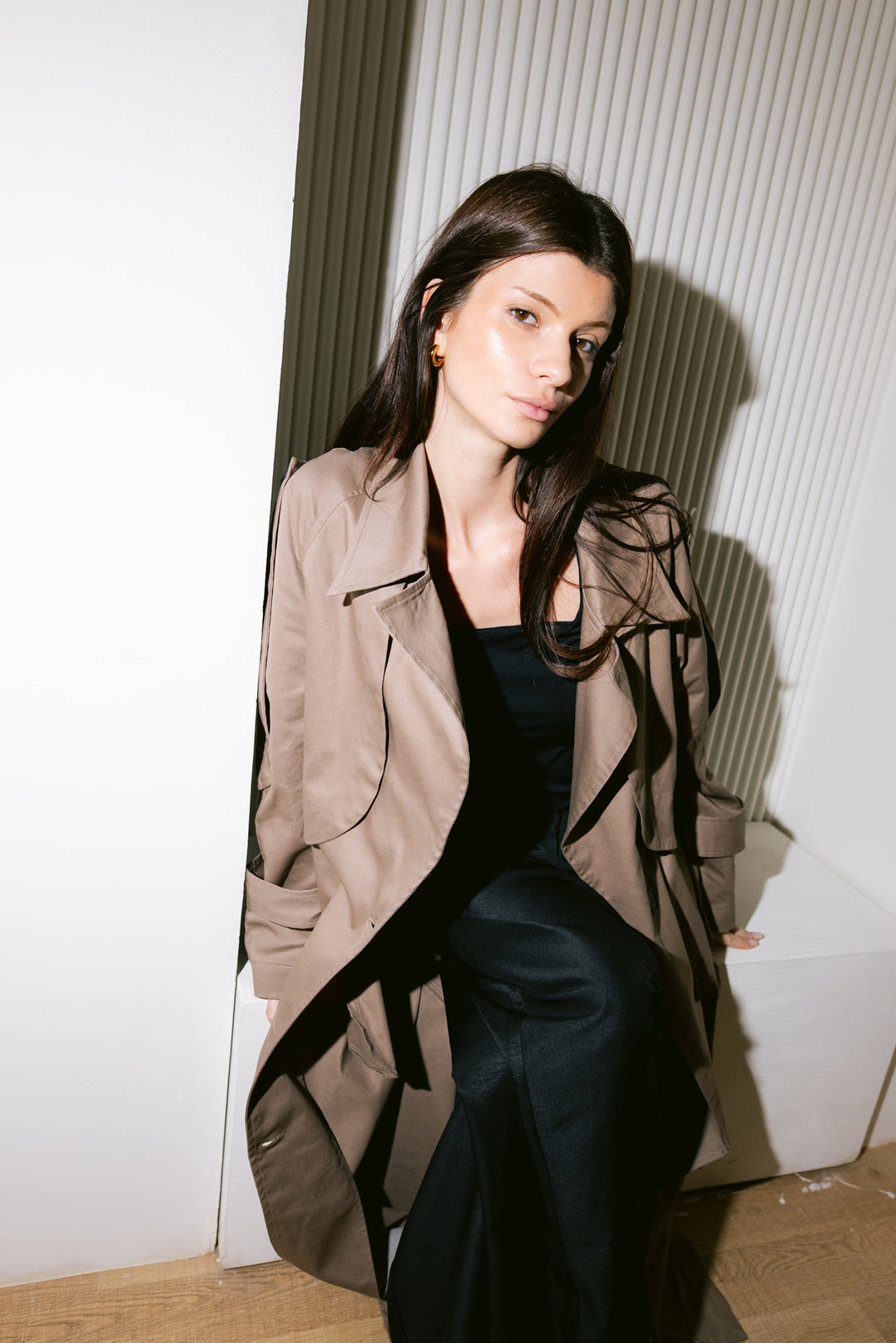 Longline Trench Coat - Light Brown