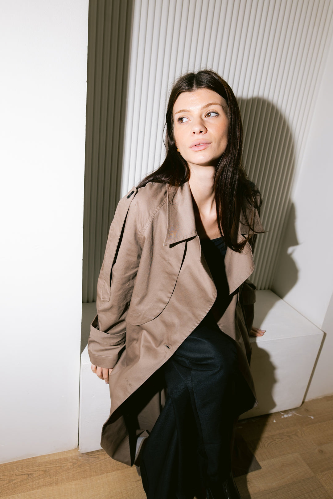 Longline Trench Coat - Light Brown