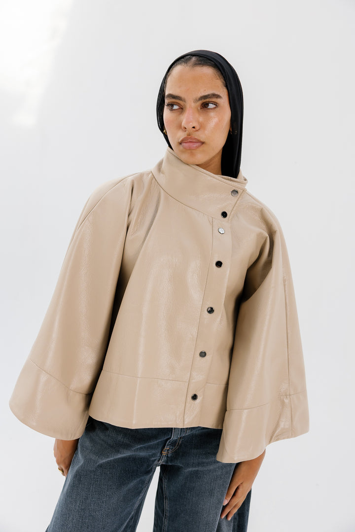 Leather Cape Jacket - Creme