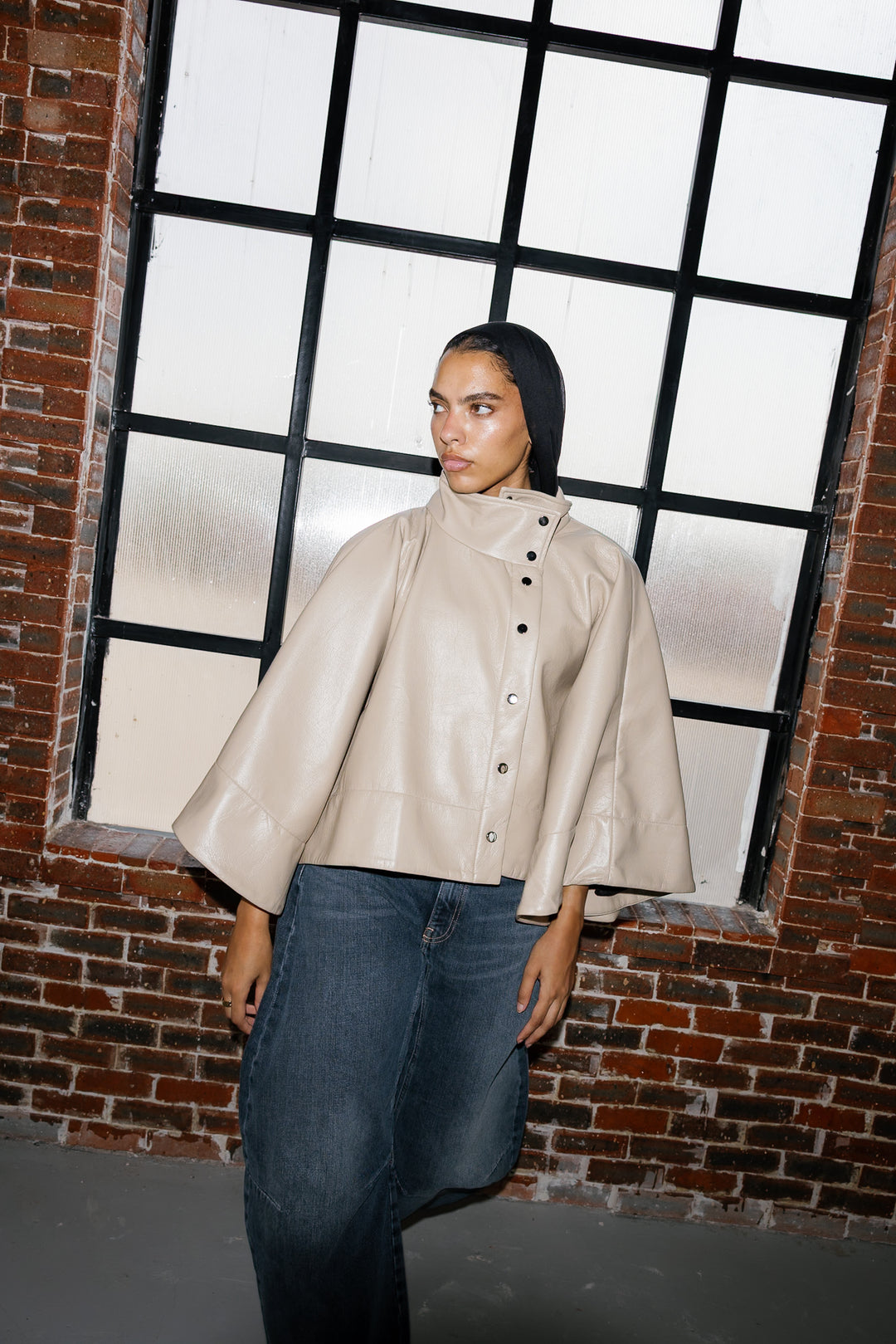 Leather Cape Jacket - Creme