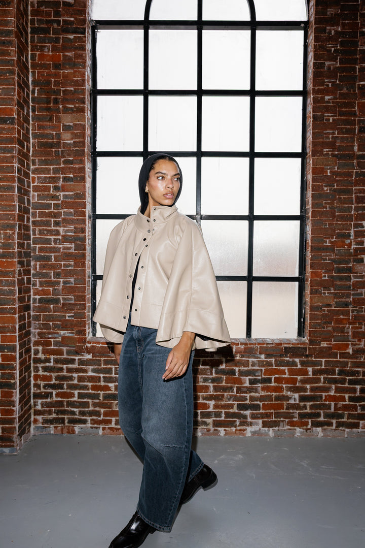 Leather Cape Jacket - Creme