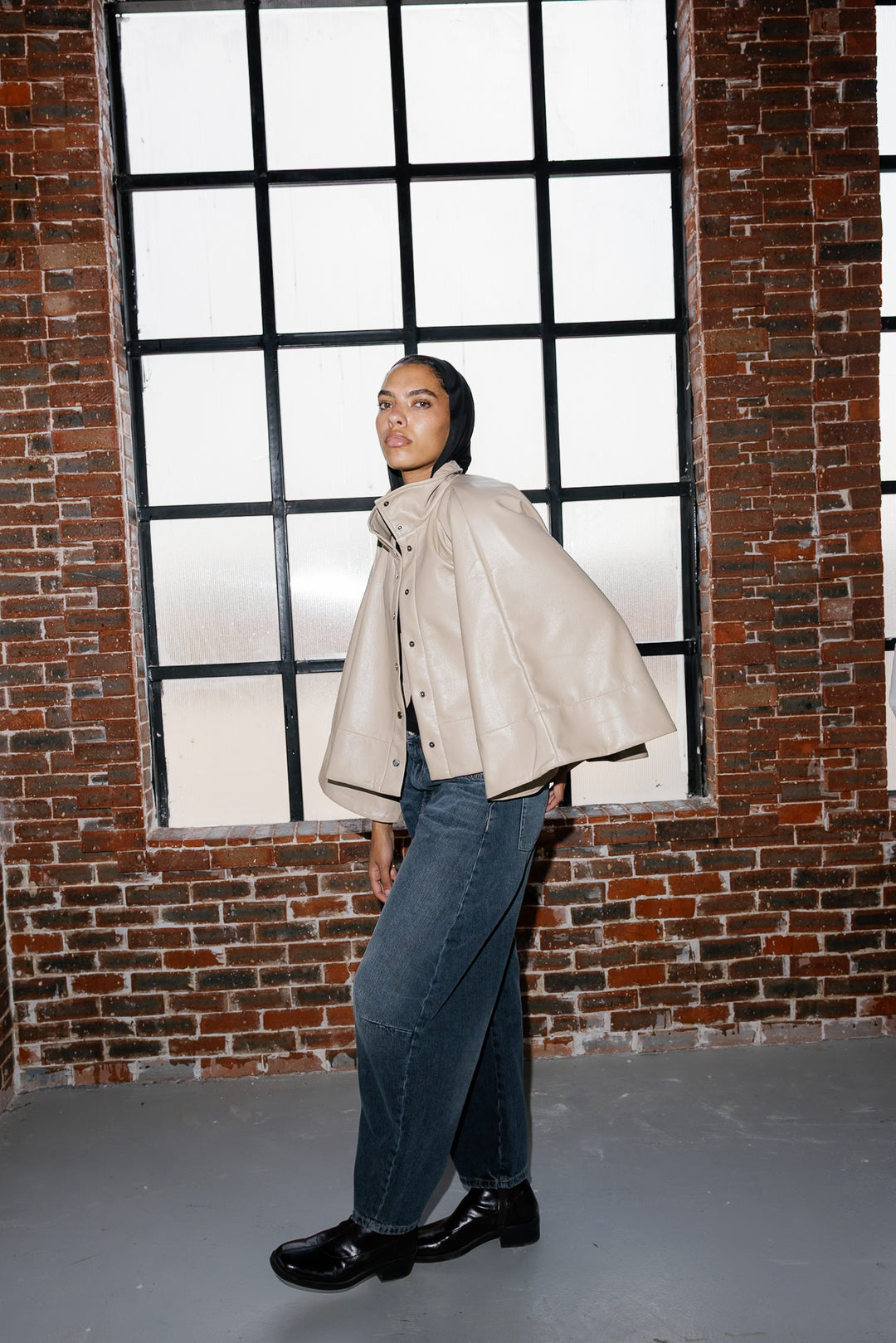 Leather Cape Jacket - Creme