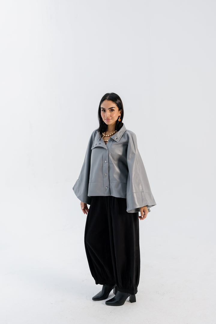 Leather Cape Jacket - Grey