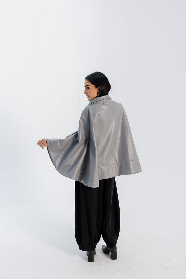 Leather Cape Jacket - Grey