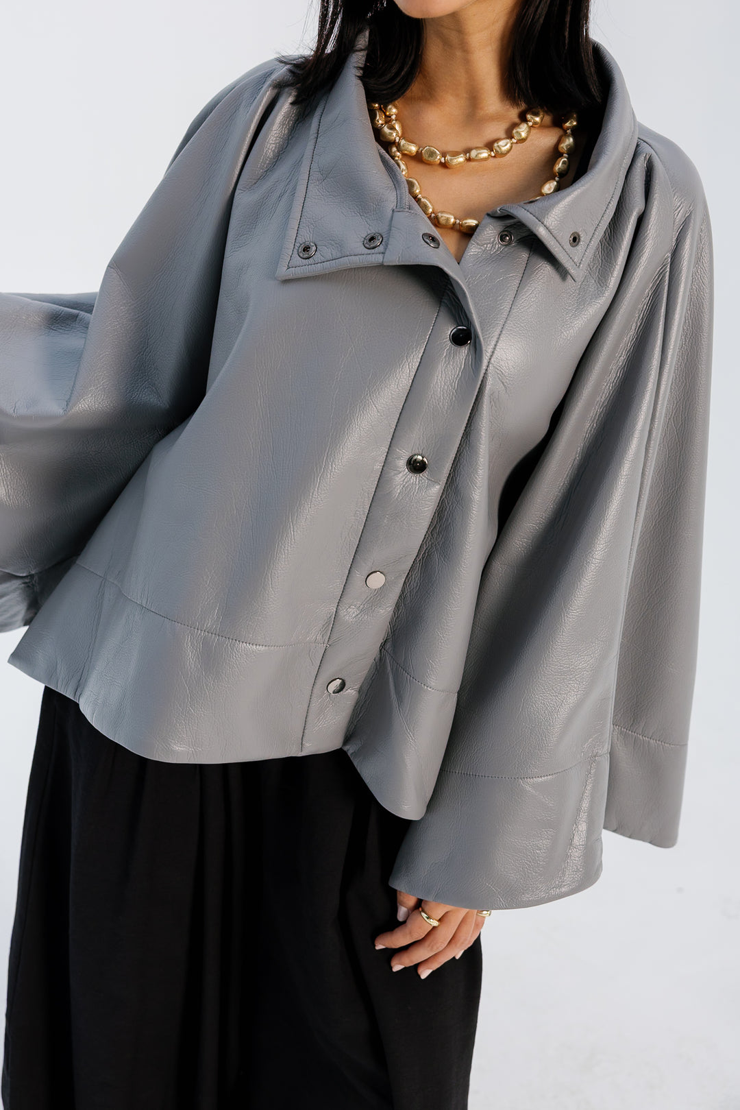 Leather Cape Jacket - Grey