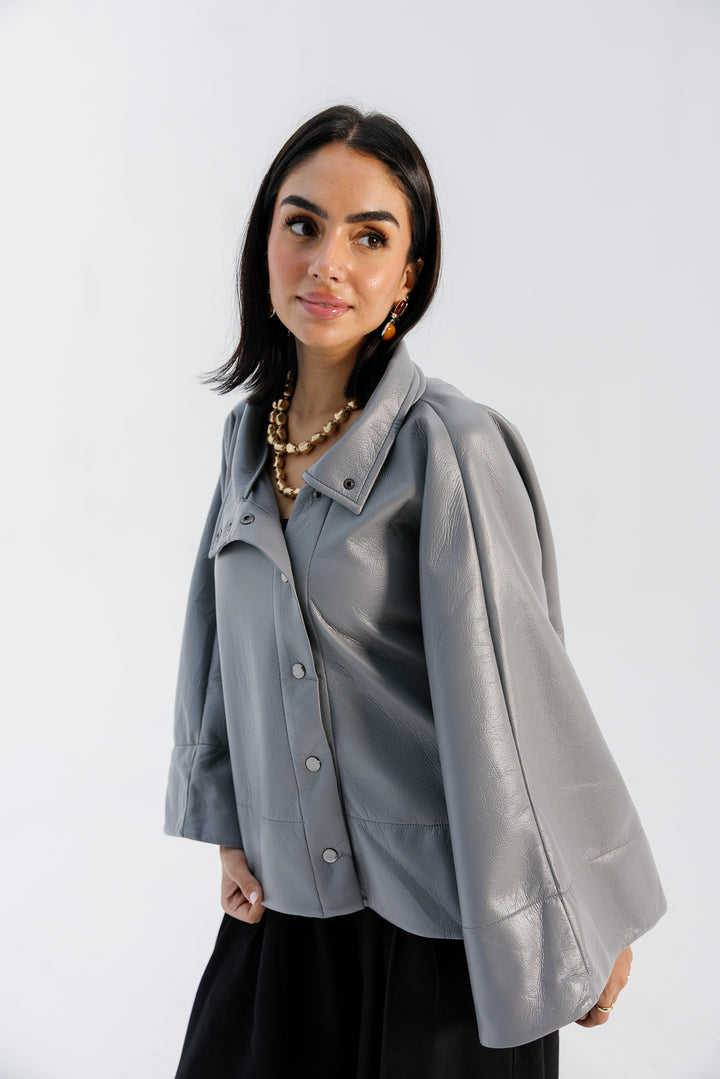 Leather Cape Jacket - Grey
