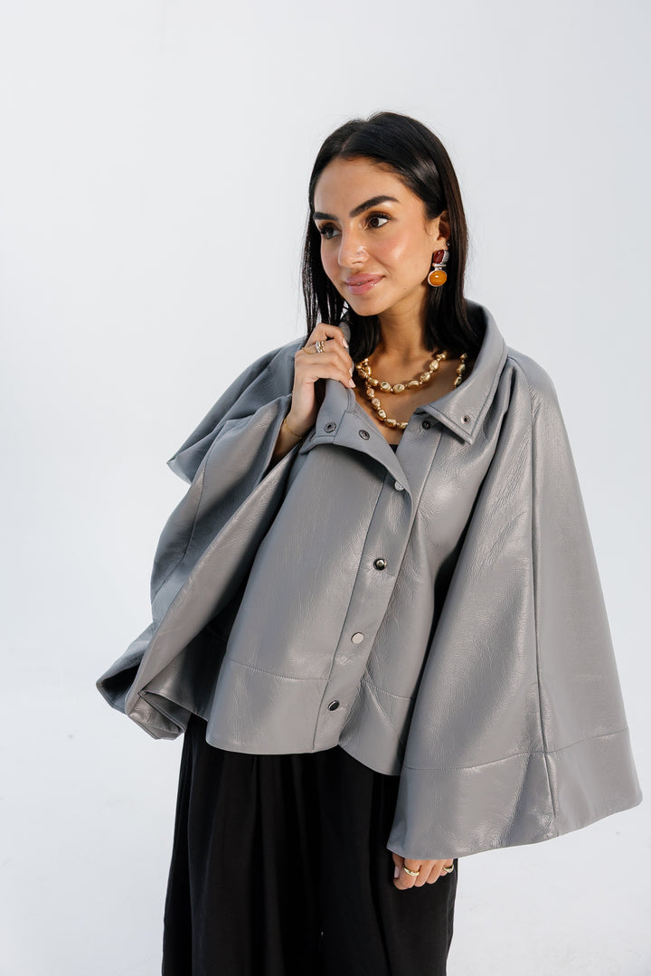 Leather Cape Jacket - Grey