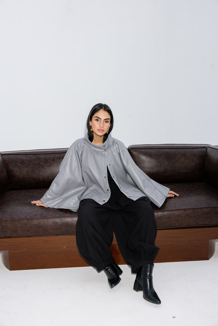 Leather Cape Jacket - Grey