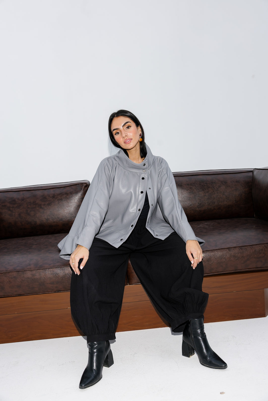 Leather Cape Jacket - Grey