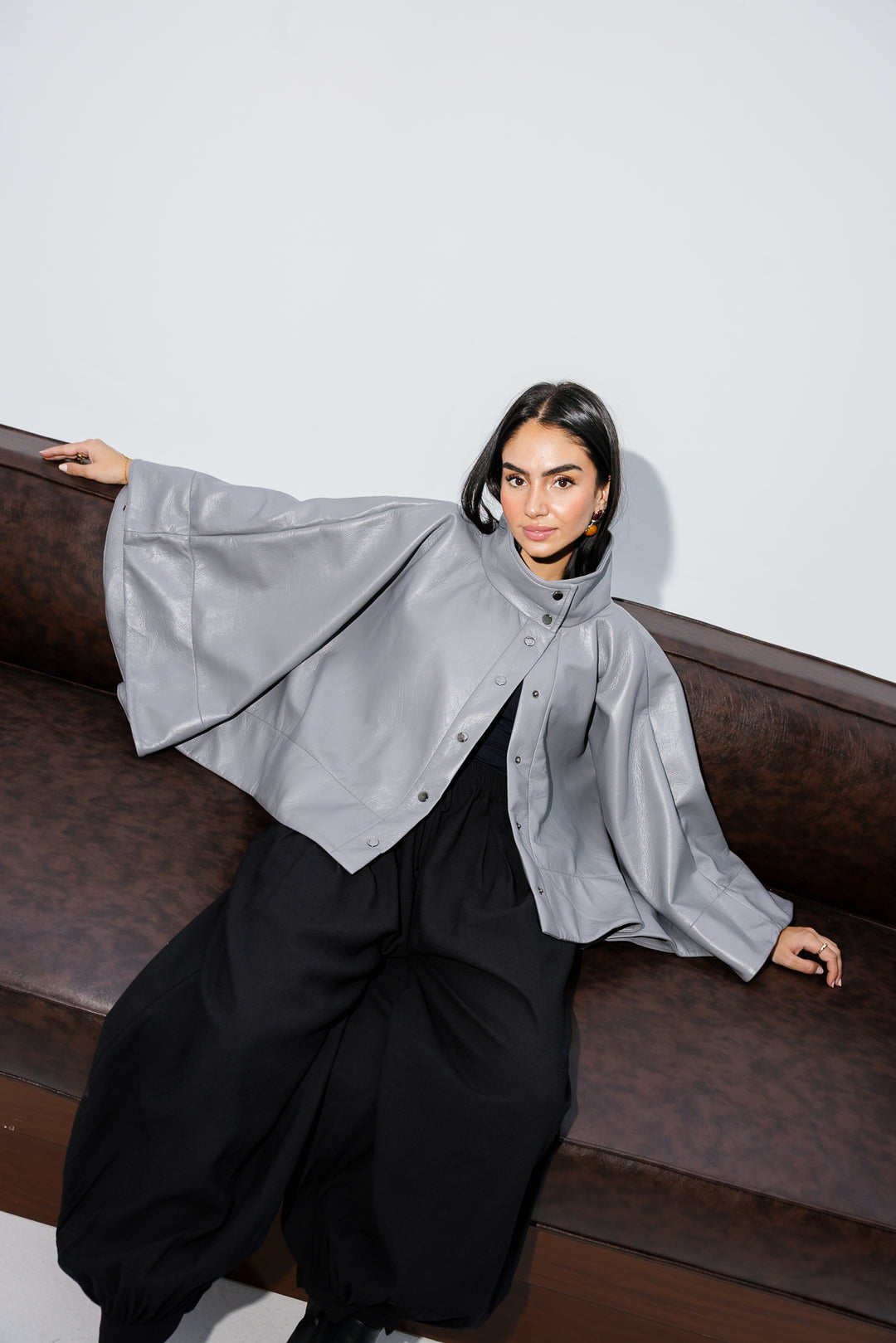 Leather Cape Jacket - Grey