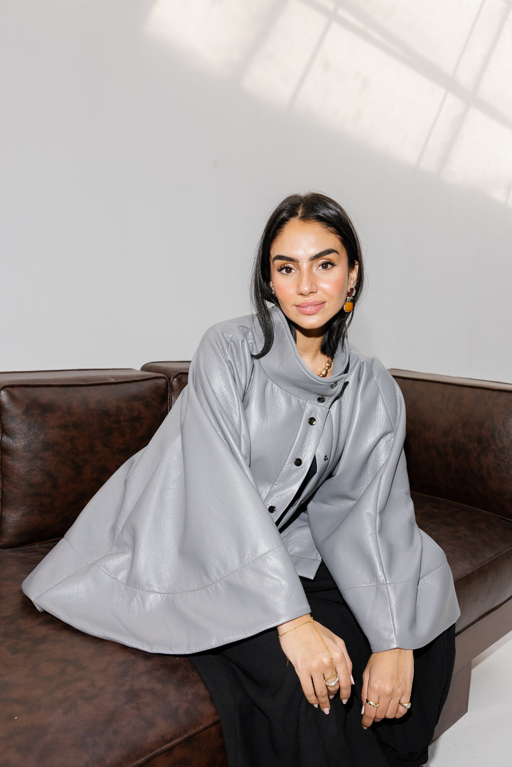 Leather Cape Jacket - Grey