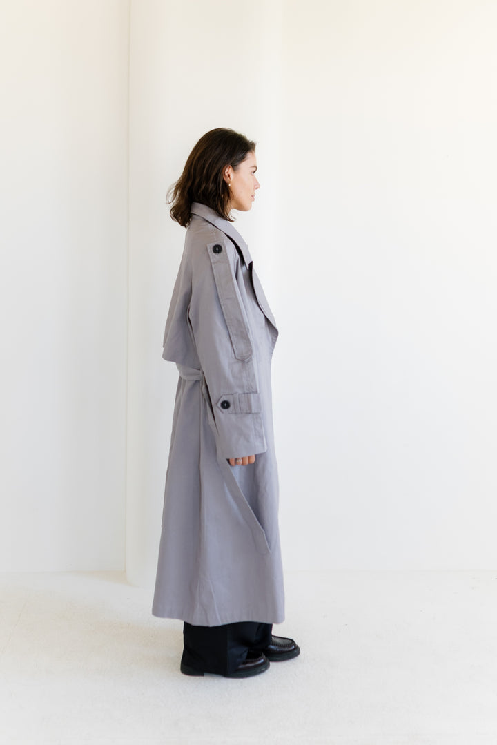 Longline Trench Coat - Grey