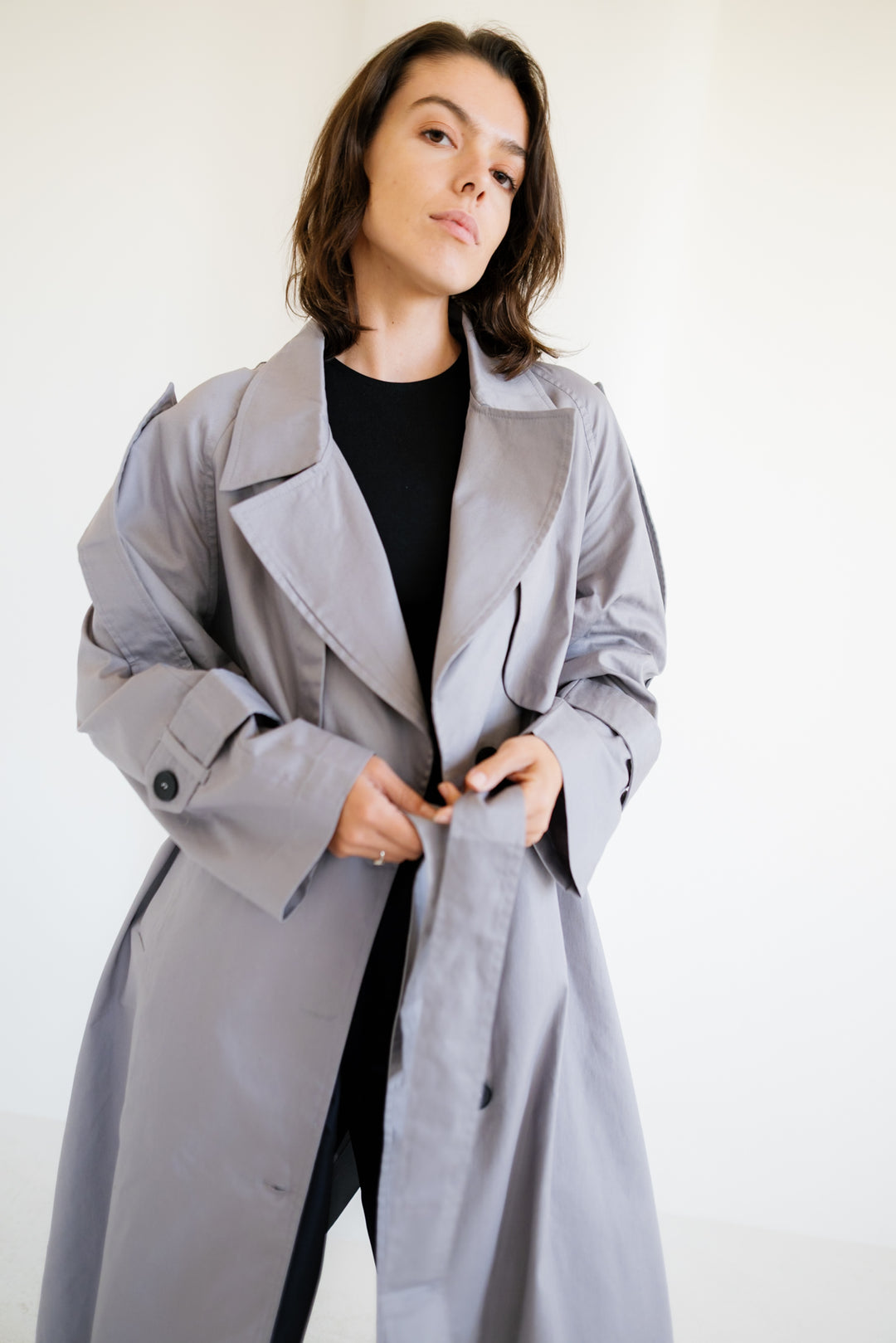 Longline Trench Coat - Grey