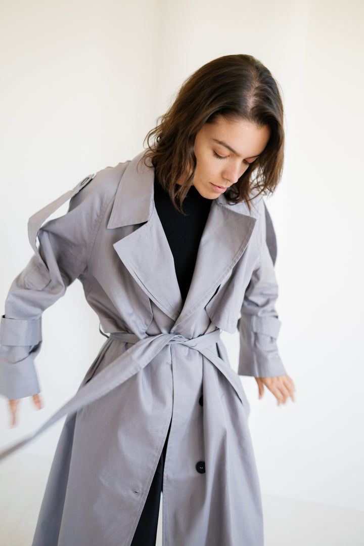 Longline Trench Coat - Grey