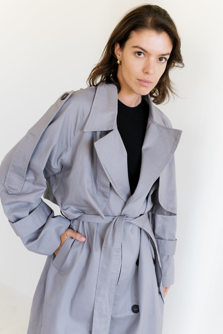 Longline Trench Coat - Grey
