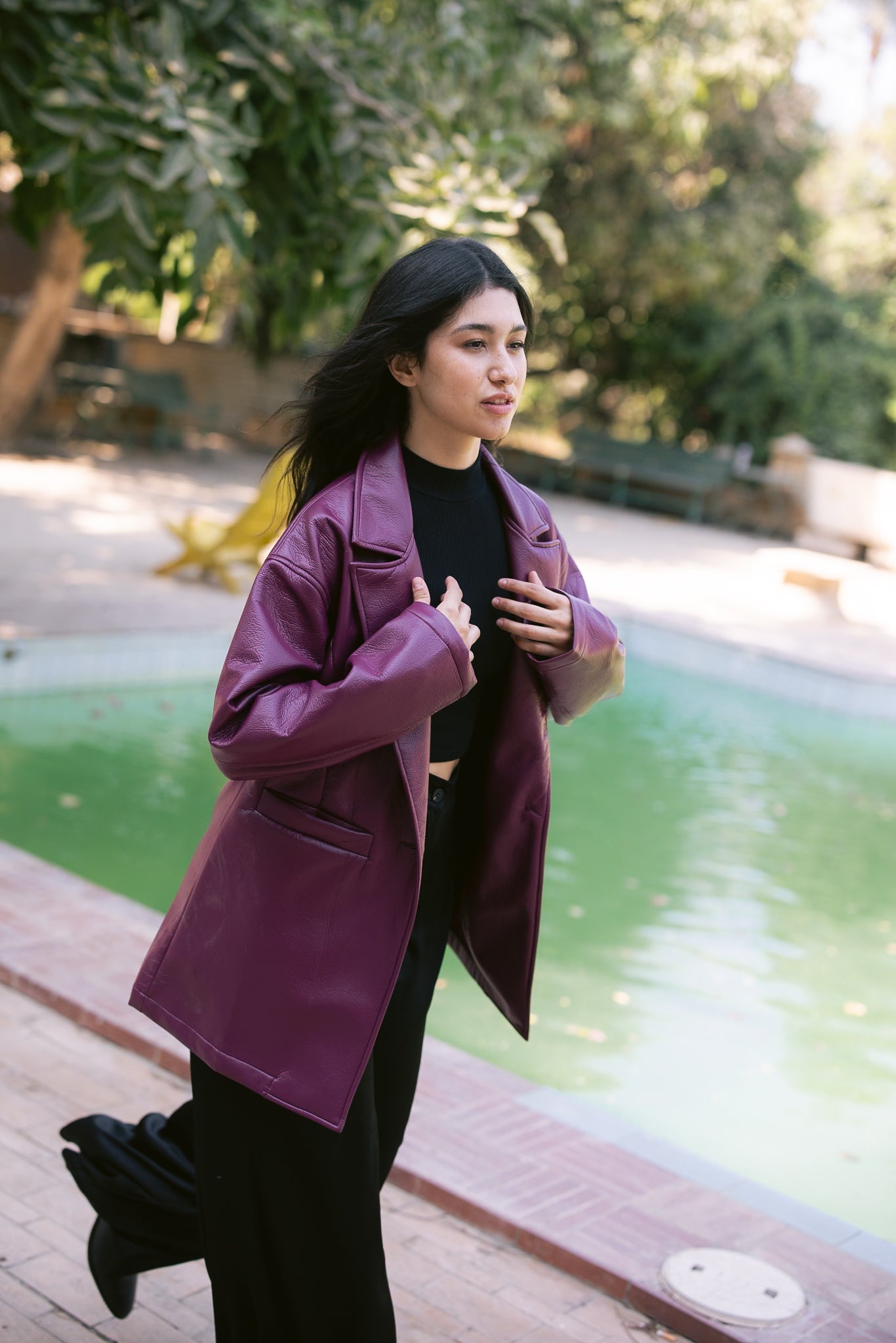 Tailored Leather Blazer - Burgundy