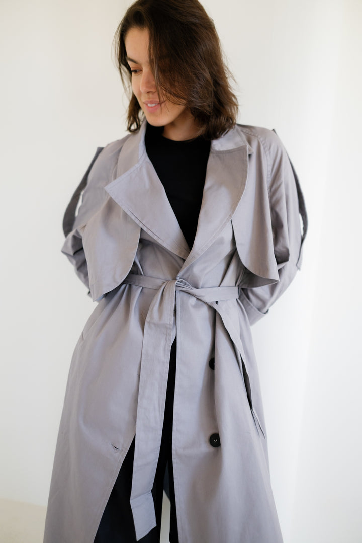 Longline Trench Coat - Grey