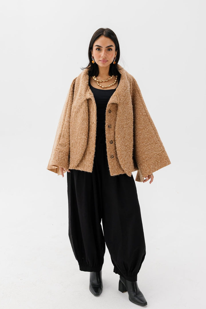 Dropped Collar Jacket - Camel
